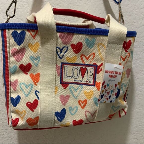 NWT Brighton Red White and You Mini Tote Bag Canvas With Hearts and Love Strap - Picture 7 of 12